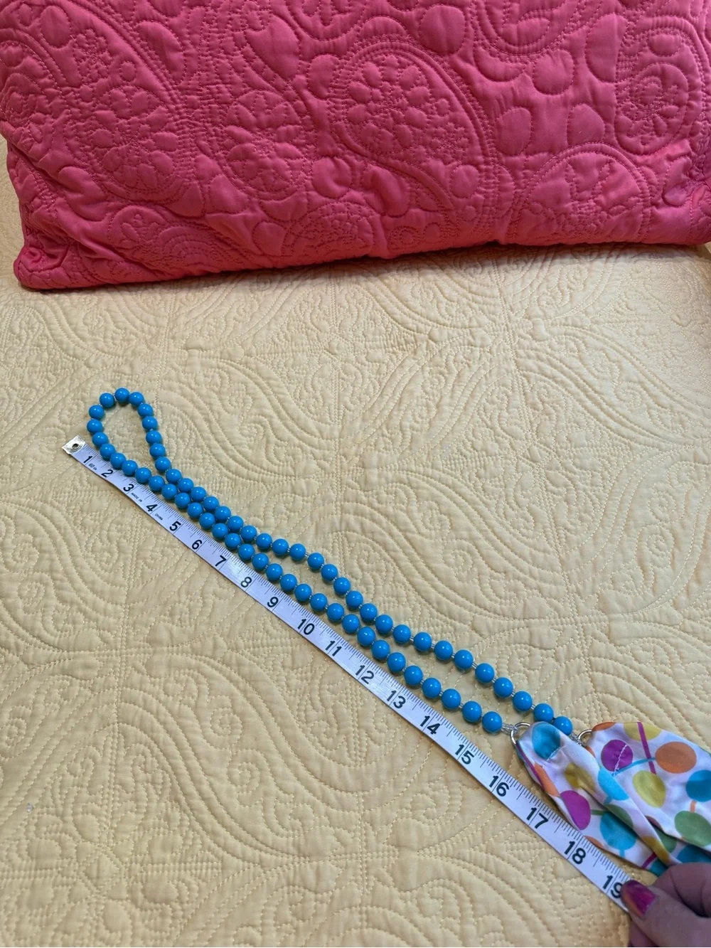 Talbots Blue Beaded Belt with Multicolor Polka Dot Silk Scarf